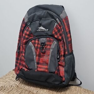 High Sierra Red Plaid Backpack with Black & Gray Accents